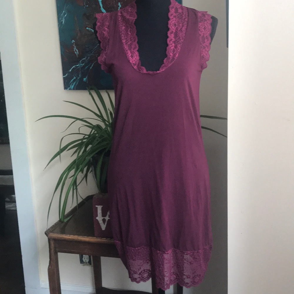 Free People Magenta lace trim mini dress